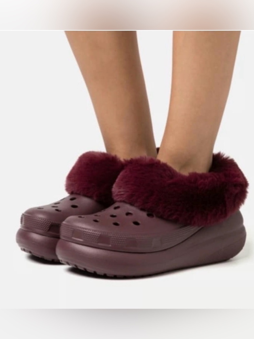 CROCS Maroon Faux Fur Trim Classic Clog
